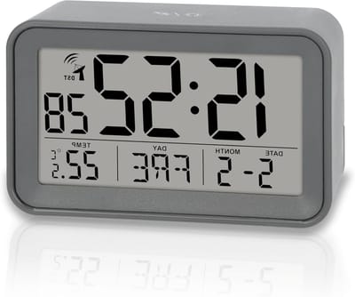 Digitale Wekker - Reiswekker Radio - Tijd Bijhouden - Temperatuur Kalender - Compact Formaat - Mat Grijs