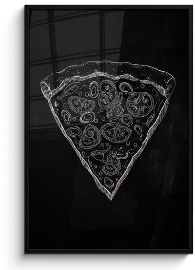 Poster in lijst - Fotolijst 80x120 cm - Posters - Pizzapunt - Toppings - Krijttekening - Posterlijst zwart - Decoratie - Wanddecoratie woonkamer - Muurdecoratie slaapkamer
