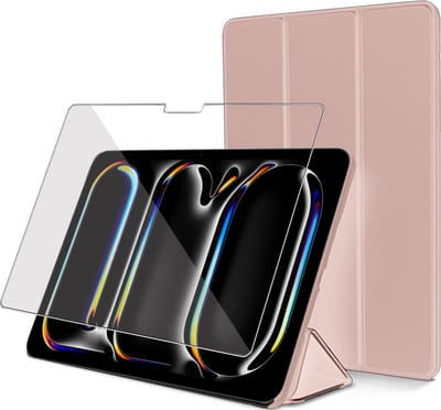Geschikt voor iPad Pro 11 inch (M4) 2024 - Hoesje + Screenprotector – Gehard Glas Cover + Shock Proof Case - Rose
