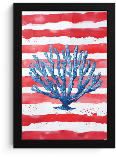 Poster in lijst - Fotolijst 20x30 cm - Posters - Koraal - Verfstructuur - Rood - Blauw - Posterlijst zwart - Decoratie - Wanddecoratie woonkamer - Muurdecoratie slaapkamer
