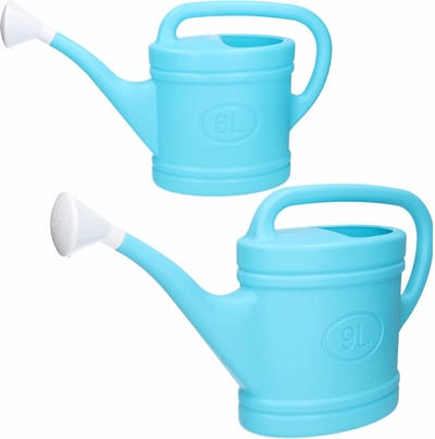 Tuin water gieters set 2x stuks van 6 en 9 liter inhoud lichtblauw - Kunststof - Planten water geven