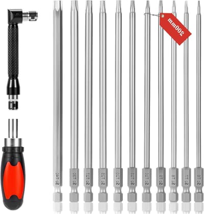 Complete Set van 11 Torx Bits van 200mm met Handgreep en Sleutel, Magnetische Sterkop en Hexagonale Schroevendraaierset voor T6 tot T40