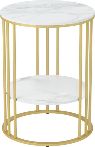 Bijzettafel Malito - Ronde bijzettafel - Salontafel - Woonkamer - Marmerlook wit - Side table - 40cm