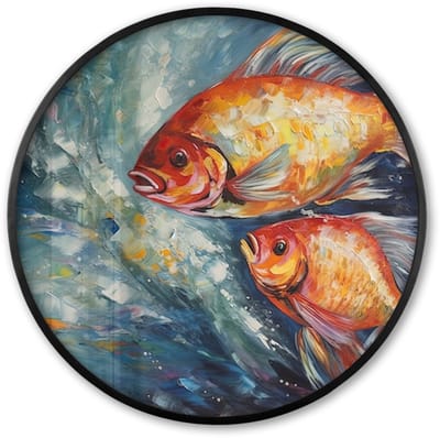 Poster in lijst Rond - Fotolijst 60x60 cm - Posters - Vissen - Water - Dieren - Kunst - Olieverf - Ronde posterlijst zwart - Decoratie - Wanddecoratie woonkamer - Muurdecoratie slaapkamer