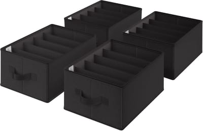 SAYS Kast Organizers, Set van 4 Kledingkastorganisatoren voor Kleding, Opvouwbare Kledingorganizers voor Garderobe, Kastorganisatoren voor Truien Broeken, Opbergen en Organiseren Zwart