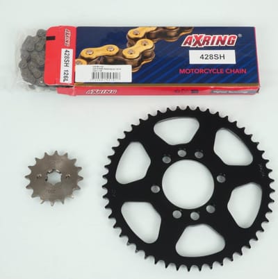 Kit chaîne Axring pour moto Yamaha 125 Dt Lc Ypvs 1985 à 1992 16x50 Pas 428 Neuf