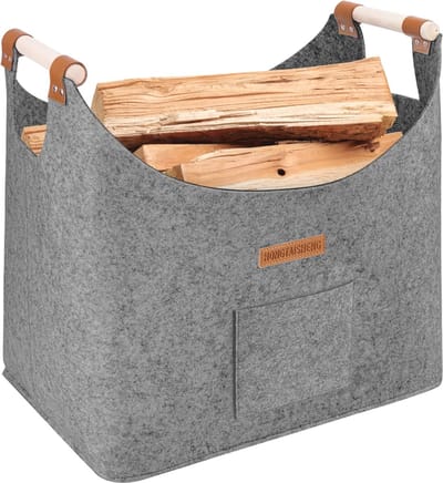 Opvouwbare Houten Mand met Vilten Tas - Ruimtebesparend en Multifunctioneel