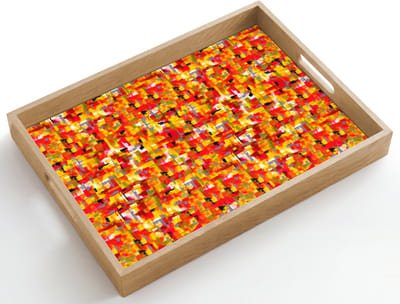 Dienblad hout 50x35 cm - Schootdienblad - Abstract - Verf - Rood - Borrelplank rechthoek - Plateau dienbladen