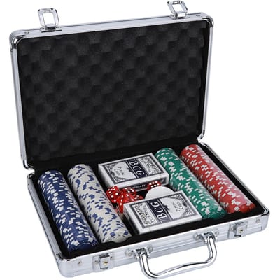 Ensemble de jetons de poker 200 pièces avec cartes et dés, étui en aluminium portable pour enfants et adultes