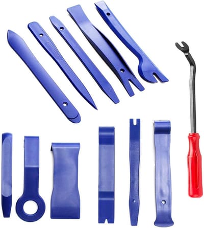 TOVBMUP Autogereedschap - Interieurbekledingswig - Hefboomgereedschap - met geïnstalleerde klinknagelverwijderaar - Set kunststof koevoet - 12-delig - Blauw