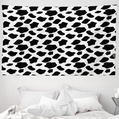 ABAKUHAUS Wandtapijt met koeienprint, koeienhuidpatroon met verspreide stippen, 230 x 140 cm, wit zwart