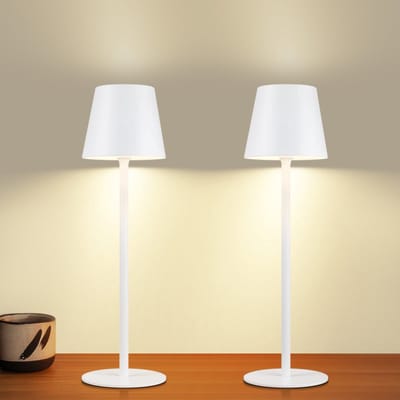 NETTLIFE Tafellamp Oplaadbaar - 2 stuks - Wit - 2W - Touch dimbaar - met batterij - Metaal - Outdoor USB bureaulamp - IP54 - draadloos Bedlamp