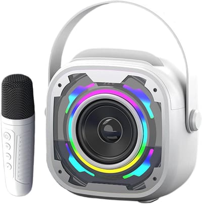 Karaoke machine - Feest microfoon - Muziek afspelen - Ingebouwde subwoofer - 14.5 cm hoog - Wit