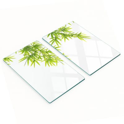 Decoratieve glazen snij- en serveerplanken met bamboebladeren, 2x30x52 cm