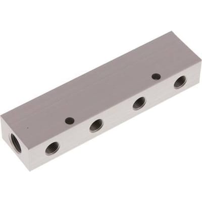 2xG 1/4'' x 8xG 1/8'' Aluminium Verdeelblok Dubbelzijdig 16 Bar - FL2-F-A-014G-018G-8MD