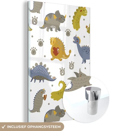 MuchoWow® Glasschilderij 40x60 cm - Schilderij acrylglas - Dinosaurus - Kinderen - Design - Jongens - Meisjes - Kinderen - Foto op glas - Schilderijen