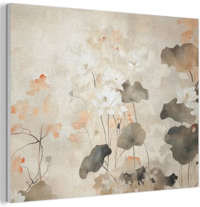 Akoestisch wandpaneel 80x60 cm - Vilt schilderij Bloemen - Japandi - Wabi sabi - Akoestische panelen - Geluidsdempende wanddecoratie - Geluidsisolatie woonkamer - Muurdecoratie geluidspanelen