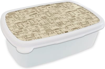 Broodtrommel Wit - Lunchbox - Brooddoos - Patronen - Huis - Skyline - 18x12x6 cm - Volwassenen