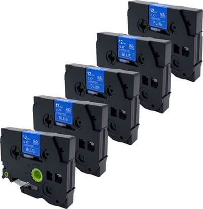 DULA Brother Compatible label tape- Tze-535 - 5 cassettes - Brother P-Touch - Wit op blauw - 12mm x 8m