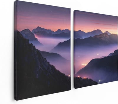 Artaza Canvas Schilderij Tweeluik Bergen Landschap In Italië Tijdens Zonsondergang - 120x80 - Foto Op Canvas - Canvas Print