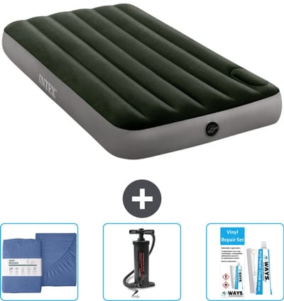 Intex Luchtbed - 1-Persoons - 99 x 191 x 25 cm - Groen - Inclusief Hoeslaken - Pomp en Reparatieset