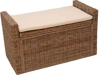 Opbergkist M92, commode bank garderobe bank, kussen Kubu rotan 88cm ~ kubu grijs