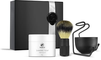 MONTE - Scheerset Giftset M - 4-delig - Scheerzeep, Scheerkwast, Kom & Houder - Vegan - 100% natuurlijk - Shaving Brush - Shaving Soap - cadeau voor hem man