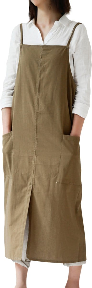 House of Husk Katoenen Keukenschort - Dames Kook Schort - Apron - Crossback - Khaki