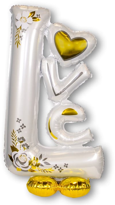 LUQ – Folieballon BIG Love – Wit-Goud – Luxe Romantische Valentijn Decoratie – Valentine Versiering – Helium Ready
