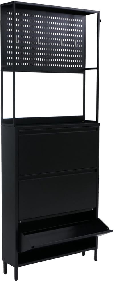Schoenenkast MCW-O86, schoenenrek schoenenrek, 3 kantelbare vakken opberghaakjes metaal 201x80x20cm ~ zwart