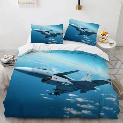 Vliegtuig Vechter Luchtpatroon Comfortabel Dekbed Dekbedovertrek Kussensloop Beddengoed Set Kinderkamer Decoratie Huis Textiel 70x133cm
