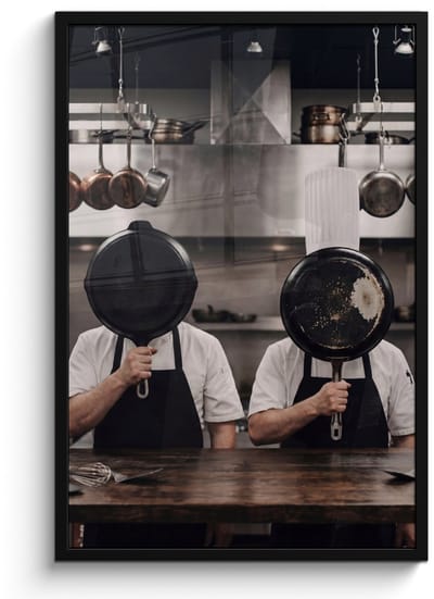 Poster in lijst - Fotolijst 60x90 cm - Posters - Koks - Koekenpannen - Keuken - Posterlijst zwart - Decoratie - Wanddecoratie woonkamer - Muurdecoratie slaapkamer
