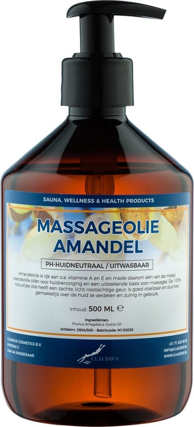 Massageolie Amandelolie 500 ml met pomp - 100% natuurlijk - biologisch en koud geperst