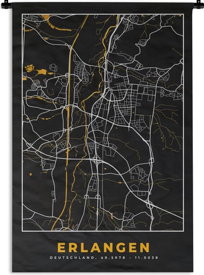Wandkleed - Wanddoek - Stadskaart – Kaart – Erlangen – Gold – Duitsland – Plattegrond - 120x180 cm - Wandtapijt