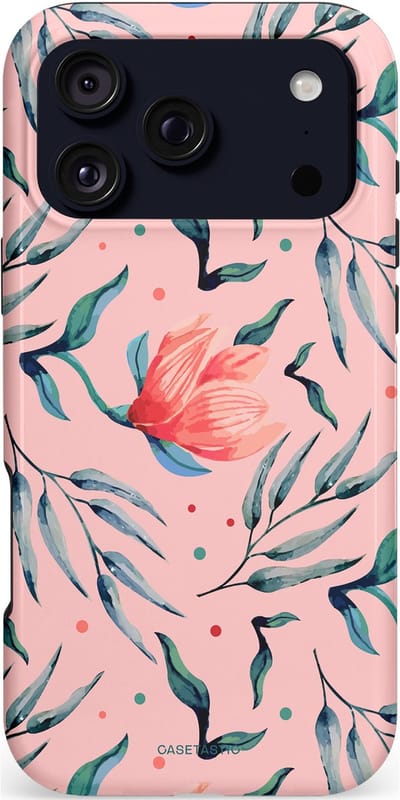 Casetastic hoesje geschikt voor Apple iPhone 17 Pro Max - MagSafe - Dubbellaagse bescherming - Roze Bloemen en Takken - Fashion Case - Lichtroze Zilver Perzik