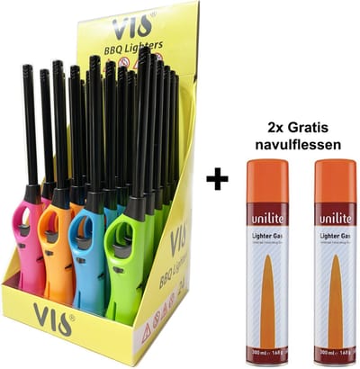 Gasaansteker - kaarsenaansteker - keuken / bbq aanstekers - display 20 stuks + 2 x gratis gasflessen