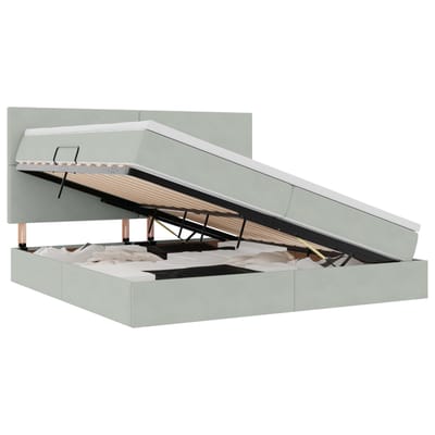 vidaXL - LED - opbergbed - met - matras - Lichtgrijs - 200 - x - 200 - cm - Fluweel