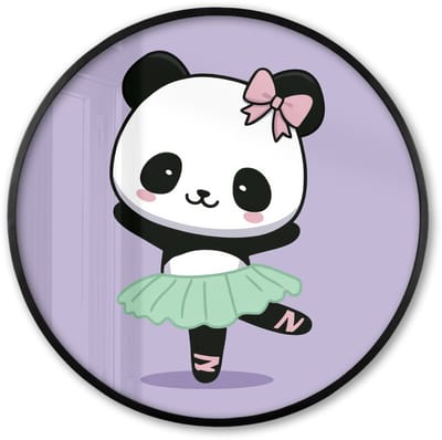 Poster in lijst Rond - Fotolijst 60x60 cm - Posters - Panda - Paars - Sierlijk - Kawaii - Ronde posterlijst zwart - Decoratie - Wanddecoratie woonkamer - Muurdecoratie slaapkamer