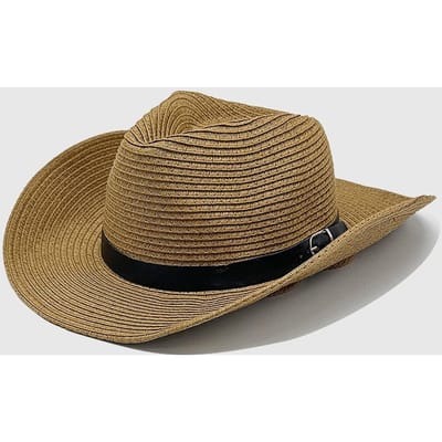Zomer Zonnebescherming Ademende Panama Hoed Stro Hoed Europese en Amerikaanse Mode Riem Accessoires Western Cowboy Hoed Heren Zonnebescherming Hoed 56-58cm black