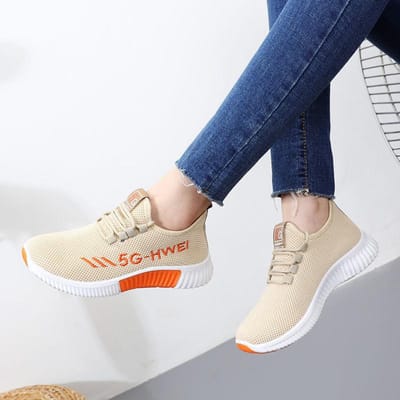 Herfst Nieuwe Casual Schoenen Dames Sportschoenen Koreaanse Versie All-match Populair Vliegend Weefsel Hardloopschoenen Dames 40 beige