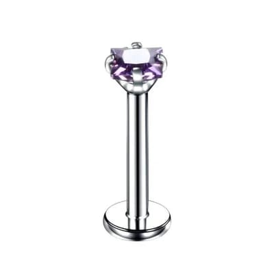 Aramat Jewels | Piercings | Vierkante Zirkonia Labret piercing | 3mm / Zilverkleurig / Paars | |3mm | Staal | Volwassenen | Verkleurd niet