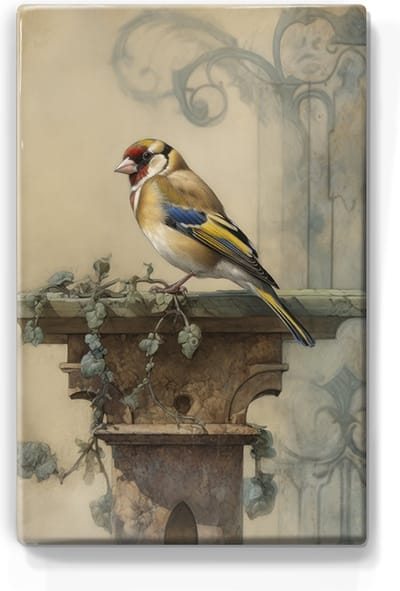 Puttertje-distelvink - Handgelakt - 19,5 x 30 cm - Niet van echt te onderscheiden schilderijtje op hout - Mooier dan een print op canvas - Laqueprint.