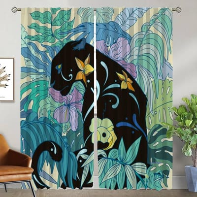 Verduisterende Gordijnen voor Woonkamer Gordijn Magische Kat Tule voor Slaapkamer Huis Interieur Gordijnen 2 Stuks Halloween Decoratie Kind W50xH70cmx2pcs-CL black
