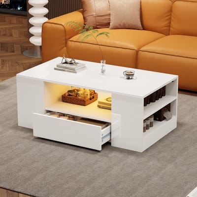 Couchtafel - Hoogglans - 95 x 53 x 37 cm Met 2 Lades 2 Planken - Modern