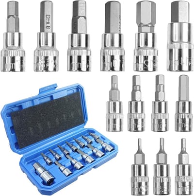 Inbusbus-dopsleutelset met 13 stuks, metrische maten 2 mm-14 mm, inclusief opbergdoos, ideaal voor momentsleutels en ratelsleutels