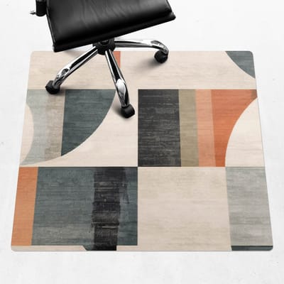 Wallfluent - Vloerbeschermer Geometrische Retrovormen - 100x100 cm - Beige Bureaustoelmat - Vierkant - Vloerbeschermer Harde Vloer-Computer Stoel Mat-Werkplekdecoraties - Boho-patroon