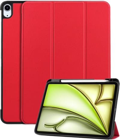 Hoes - Geschikt voor Apple iPad Air (2024/2025/2026) - 11 inch - Dun & Stevig - Trifold Bookcase - Hard Cover Case - Met Uitsparing Geschikt voor Apple Pencil - Hardcover Book - Tablet Hoesje - Rood
