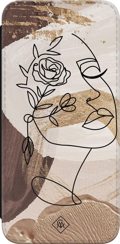 Casimoda® bookcase - Geschikt voor Samsung Galaxy A14 5G - Hoesje met pasjeshouder - Abstract Gezicht Bruin - Bruin/beige - Kunstleer