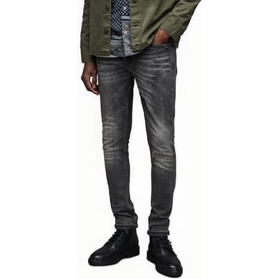 AllSaints Cigarette Damaged Washed Black Maat: W28L32 | Slim Jeans Outlet | Heren | Grijs