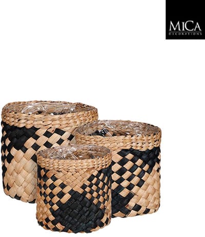 Mica Decorations Albury Plantenmand - Set van 3 - H20 x Ø20 cm - Zwart, Lichtbruin
